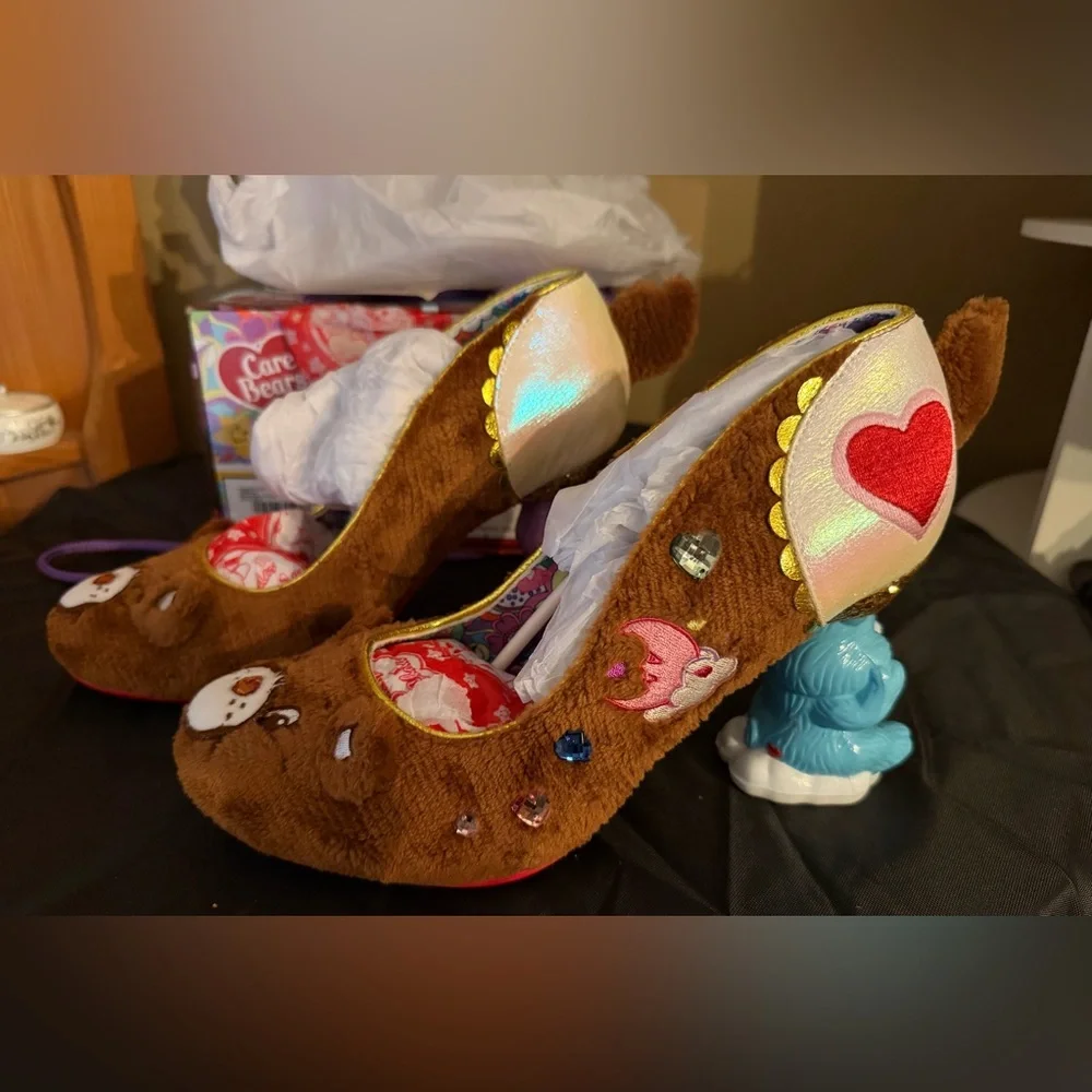 Irregular Choice Tenderheart Cuddles Carebear Statement Heels, Brown 9/40.